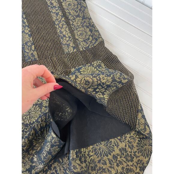 Anna Sui Nevan Dress Black & Yellow Floral Brocade Asymmetrical Mini Size 2 - Picture 6 of 8